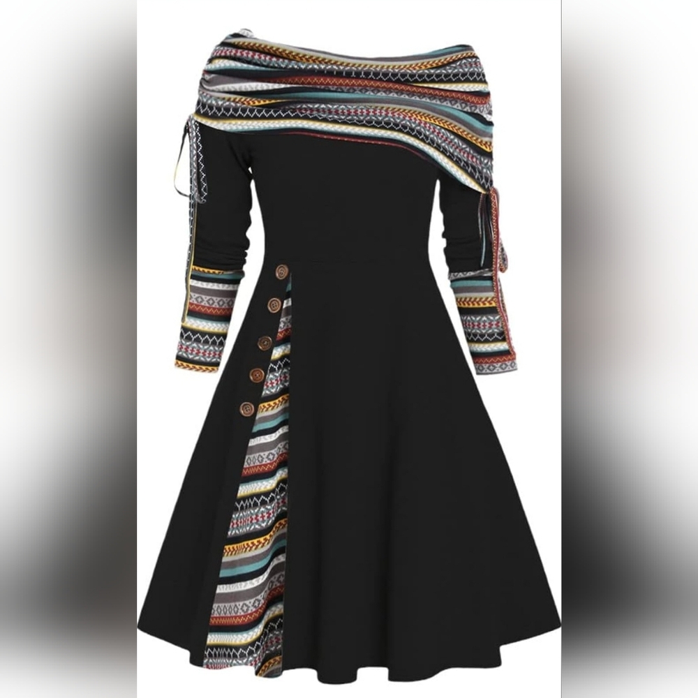 NWOT Dresslily Convertible Neck Cinched Striped Flare A-Line Dress. XL/16.